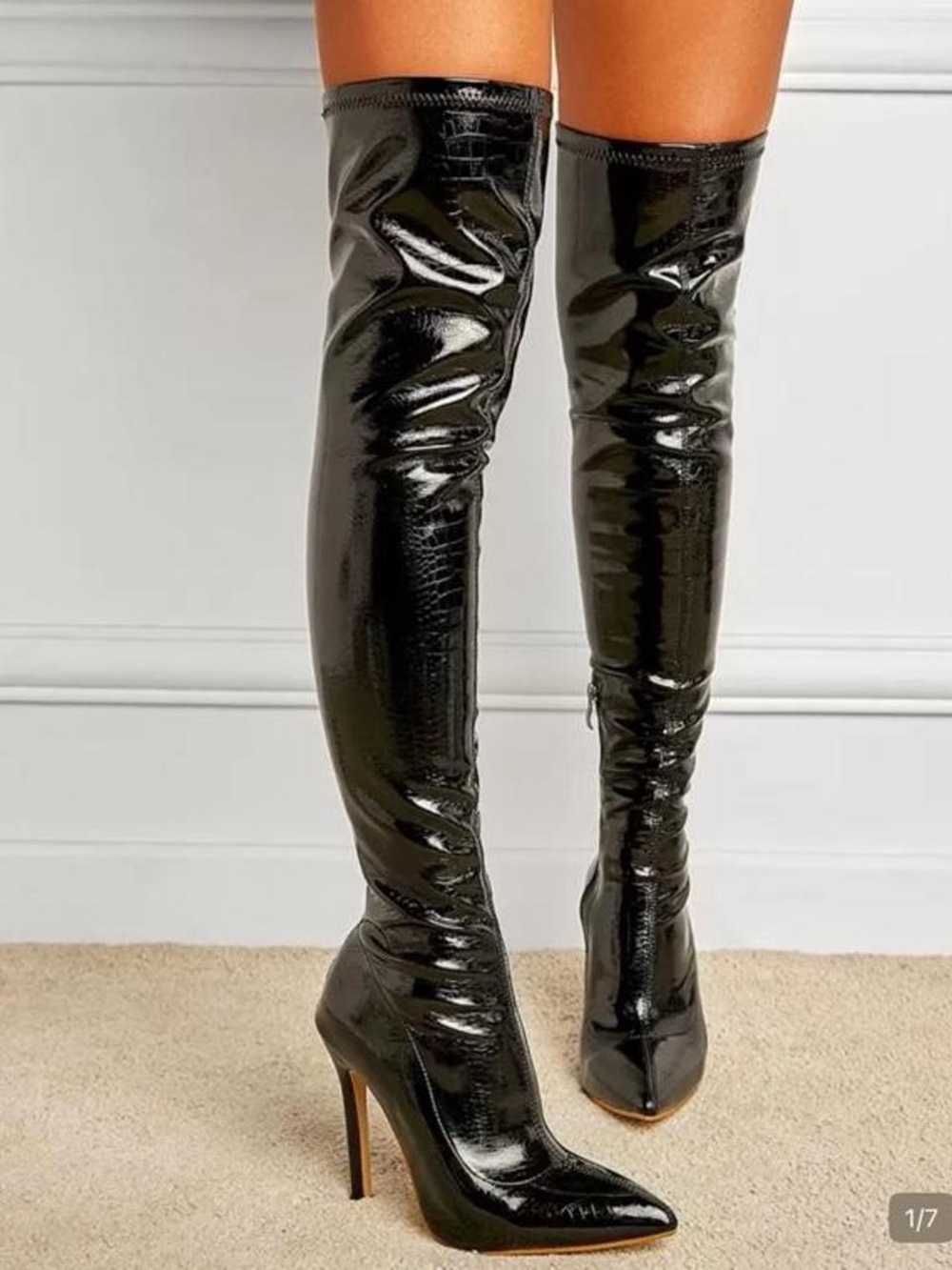 Black Patent Over-the-Knee Stiletto Boots